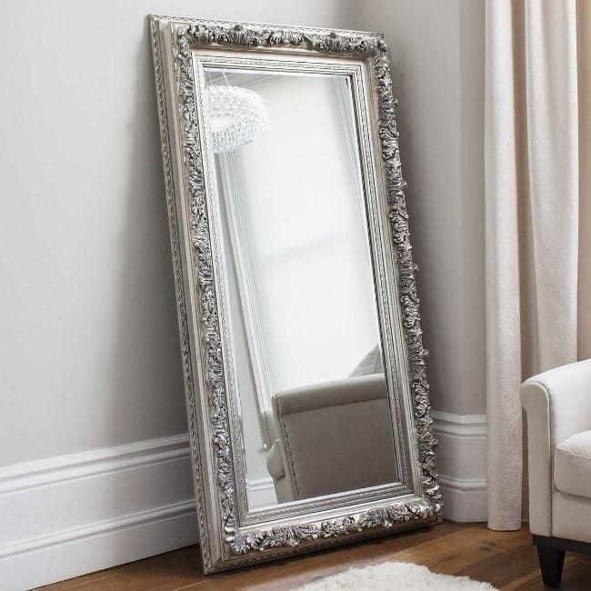 Silver Ornate Leaner Full Length Mirror 173cm x 87cm